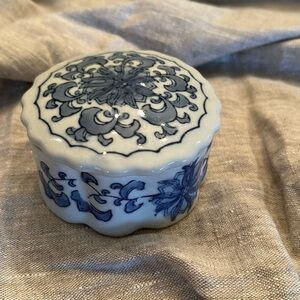 Vintage blue and white floral porcelain trinket or jewelry box